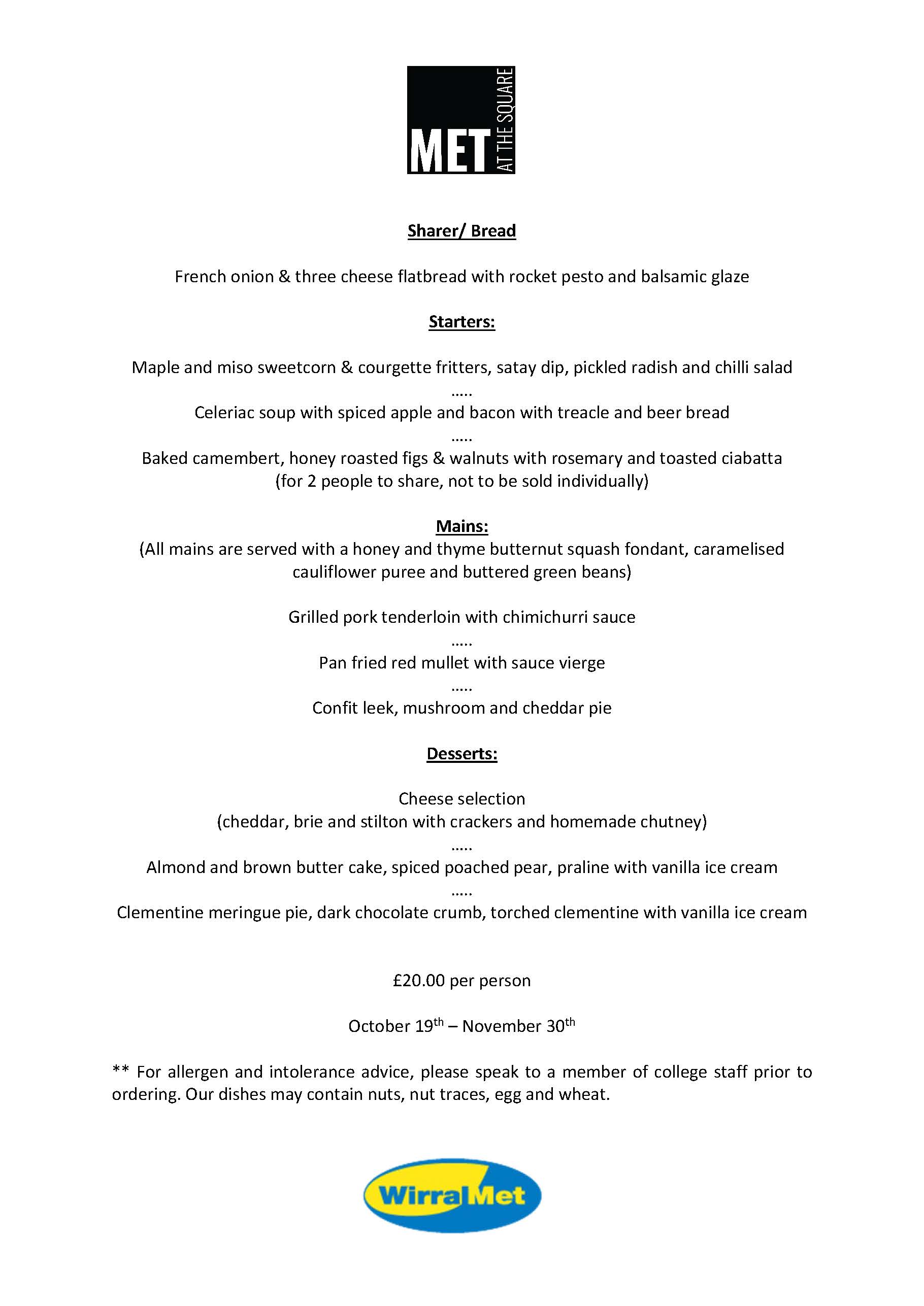 Menu October November 23