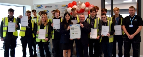 students and staff at wirral waters campus celebrating launch of passport to employment
