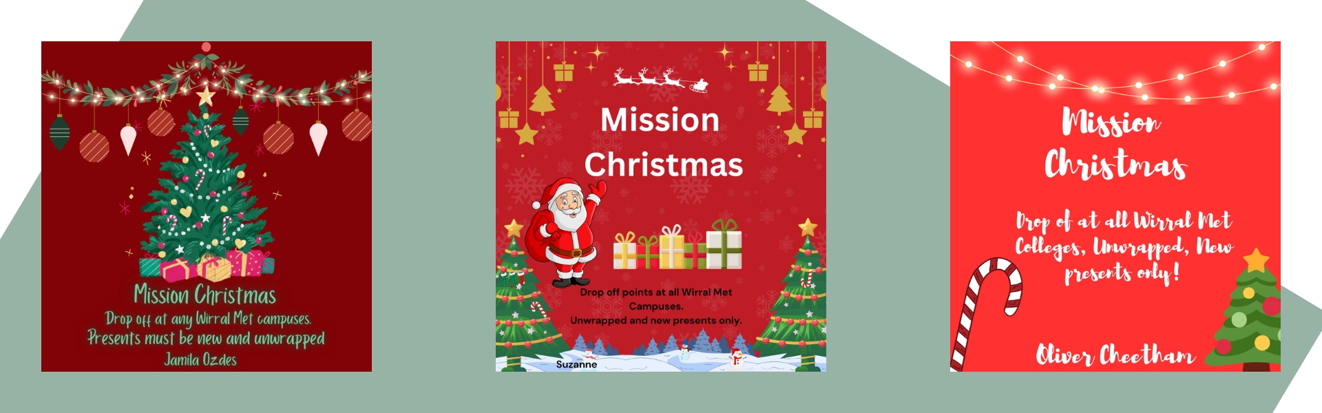 Mission Christmas Banner featuring different social media pictures designed by students