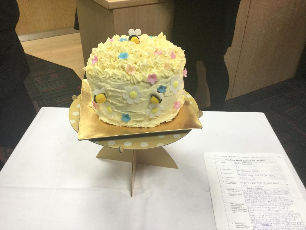 Cake made by Beth Shimwell from Prenton High School with the theme of beekeeping for the Bake Off 2017