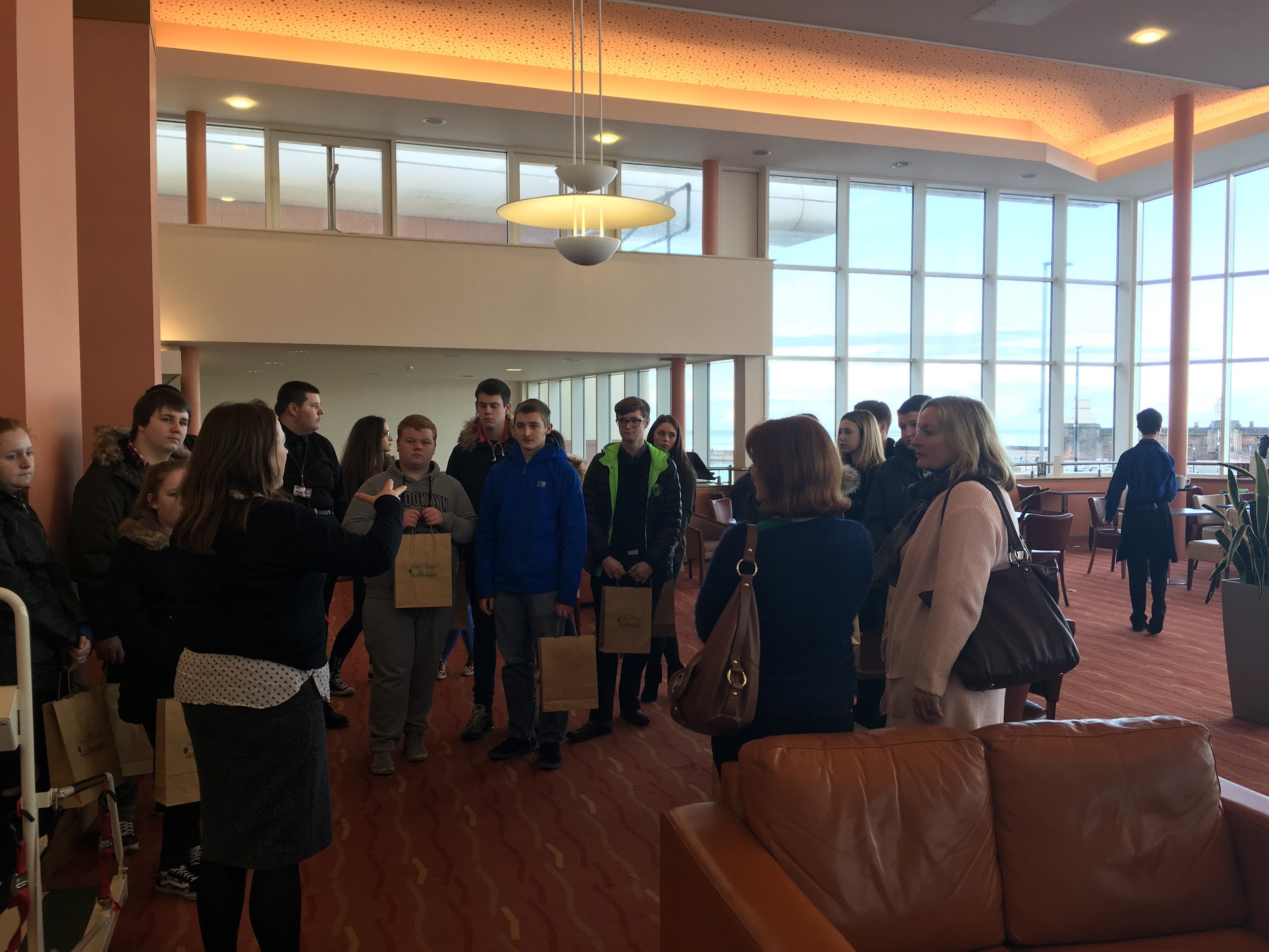 Travel and Tourism, and Catering Students on a familiarisation tour around the Floral Pavilion for Visitor Economy Week 2017