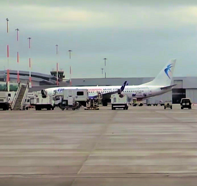 Aeroplane at Liverpool John Lennon Airport for Wirral Met College Travel and Tourism Live Emergency Exercise