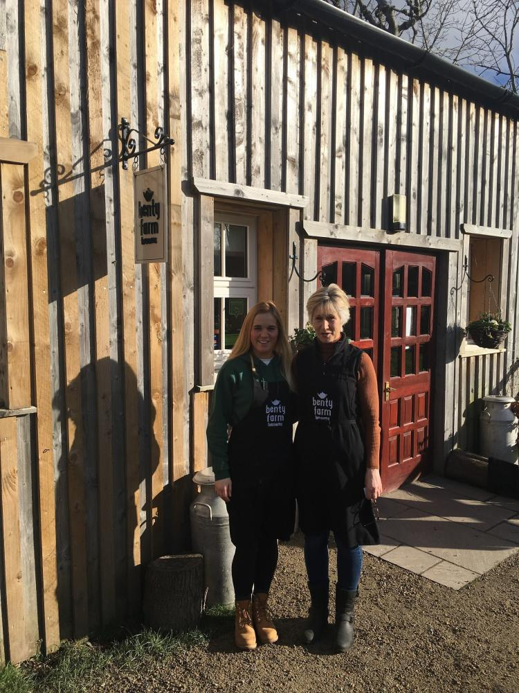 Charlotte and her mother outside Benty Farm Tearooms for Visitor Economy Week 2017