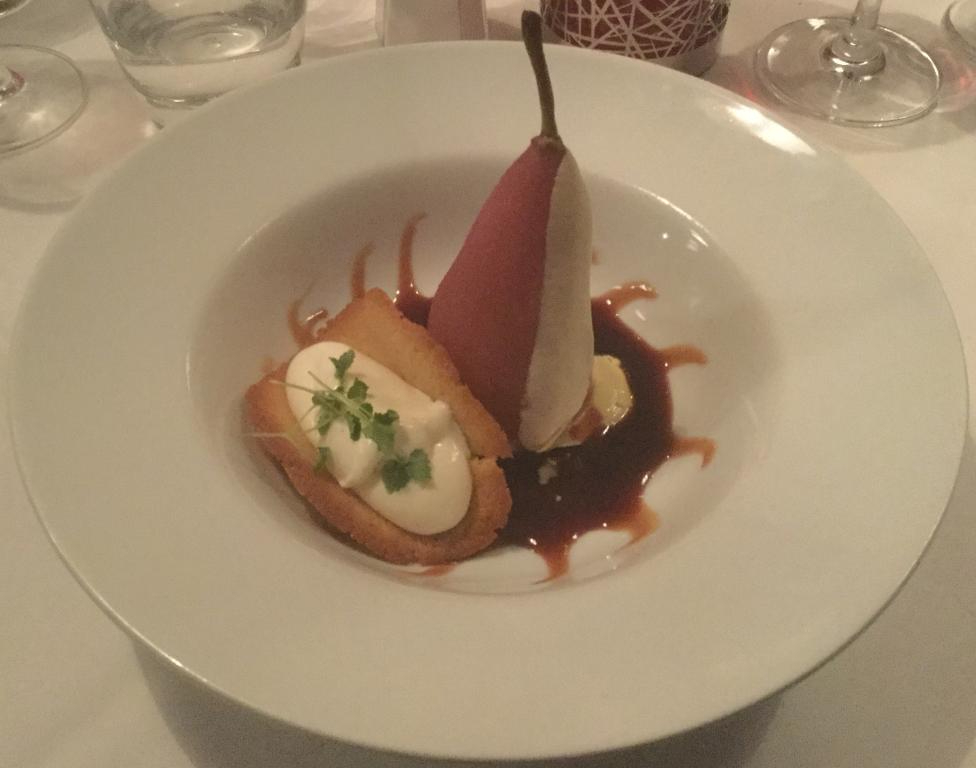 Mulled poached Pear dessert from Milan (The Restaurant) in West Kirby made by Wirral Met's former Wirral Young Chef finalist Robert Manger