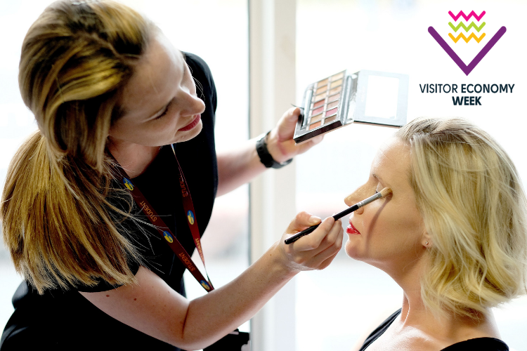 Wirral Met Beauty student doing makeup or Visitor Economy Week