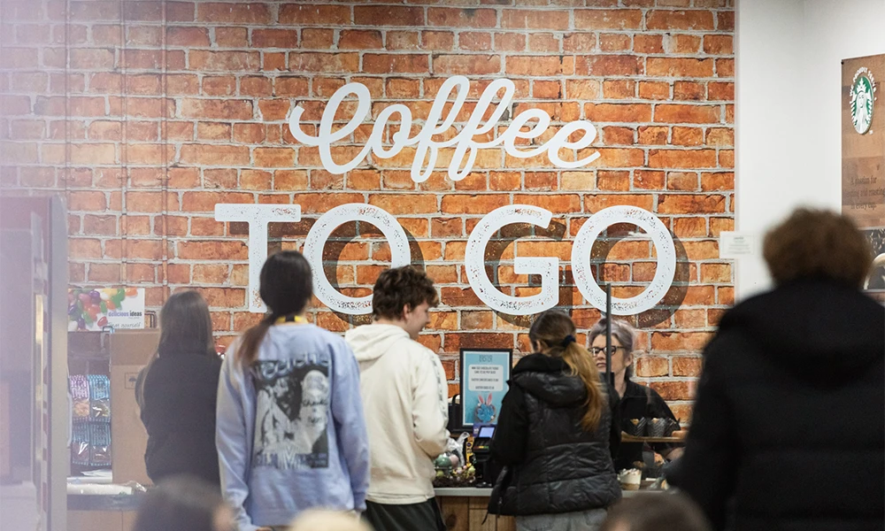 Students ordering coffee at Twelve Quays Canteen