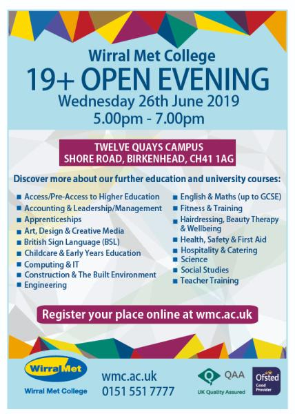 19+ Open Evening Poster for 19th June 2019