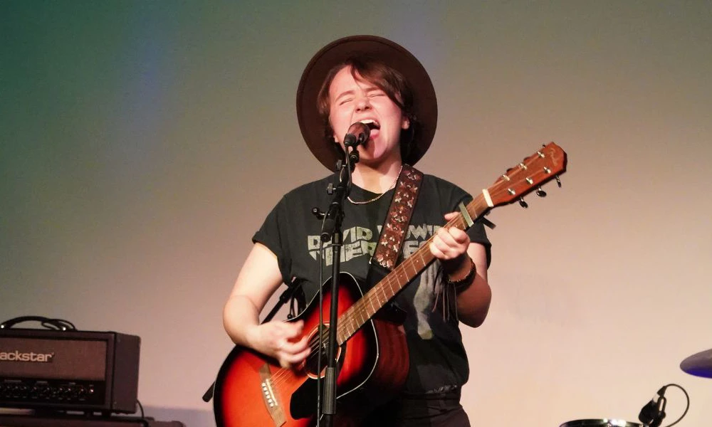 Music student playing on stage at Future Yard