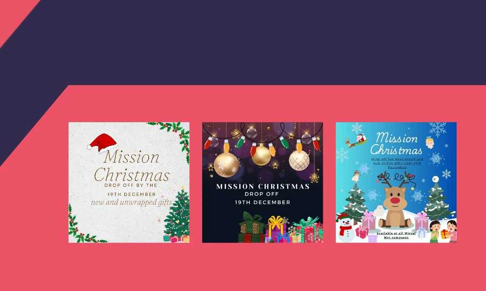 Mission Christmas posters made from Wirral Met Progression into Further Education students