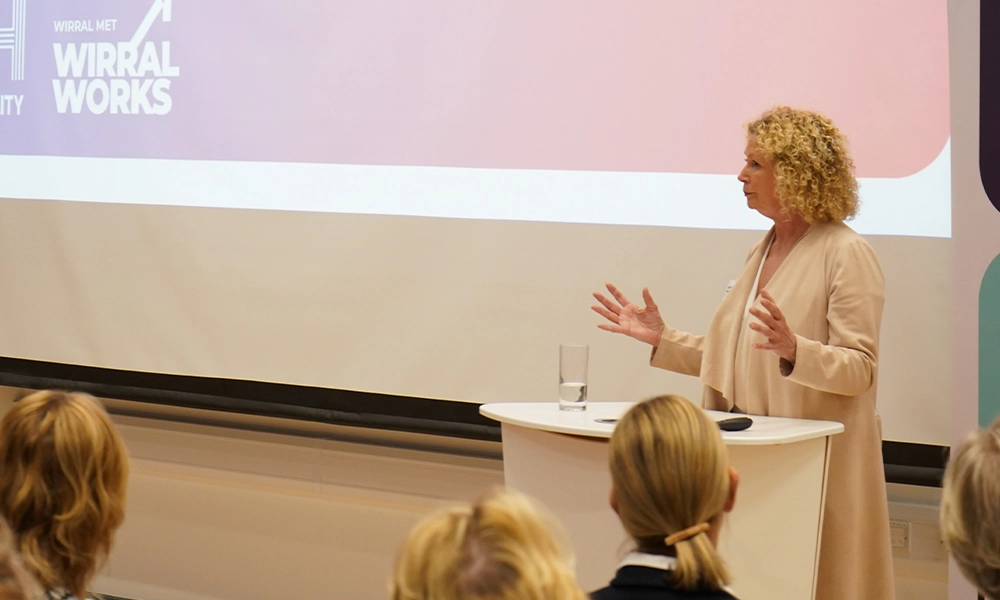 Guest Speaker Sandra Kelly Delivering A Presentation During The Wirral Works Launch Event