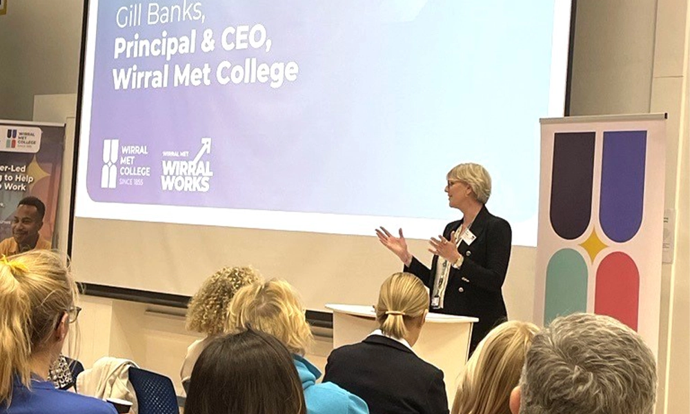 Principal Gill Banks Speaking During The Opening Presentation At The Wirral Works Launch Event