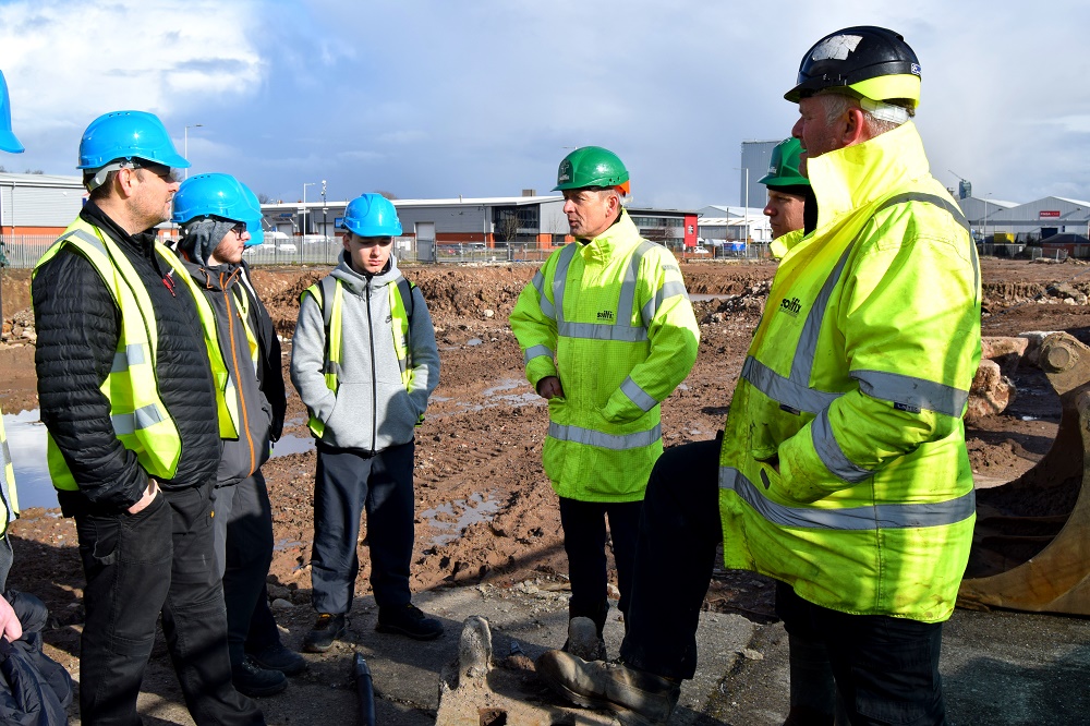 Construction students on a site visit with Solifix and Peel Group