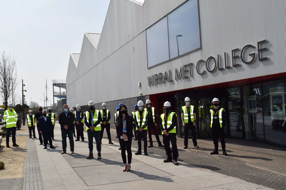 Construction students outside Wirral Waters